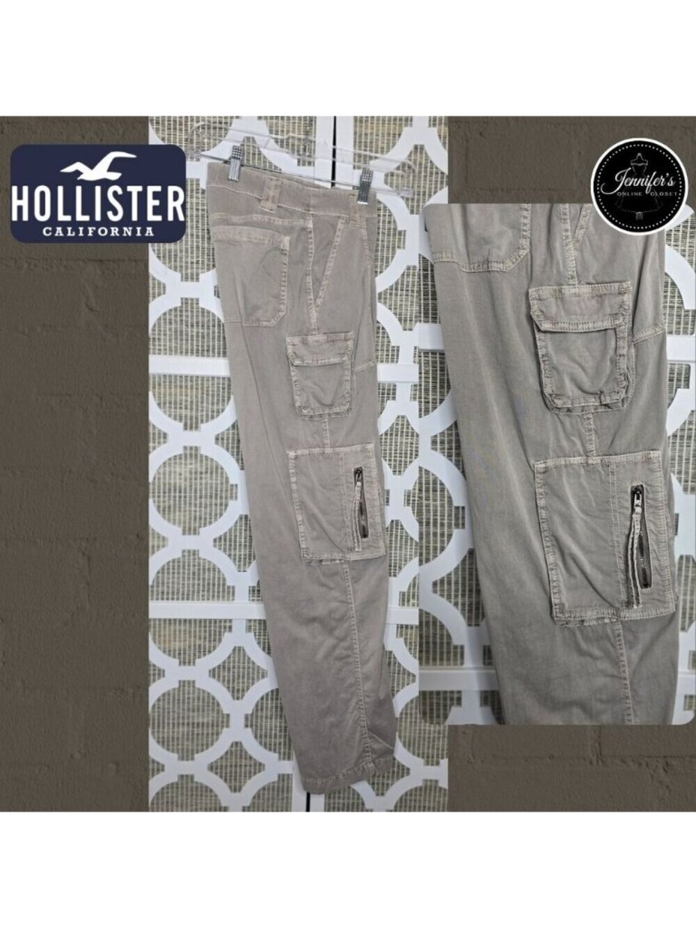 Hollister Women's Taupe Low-Rise Baggy Zip Pocket Cargo Pants Size 000R/W23R